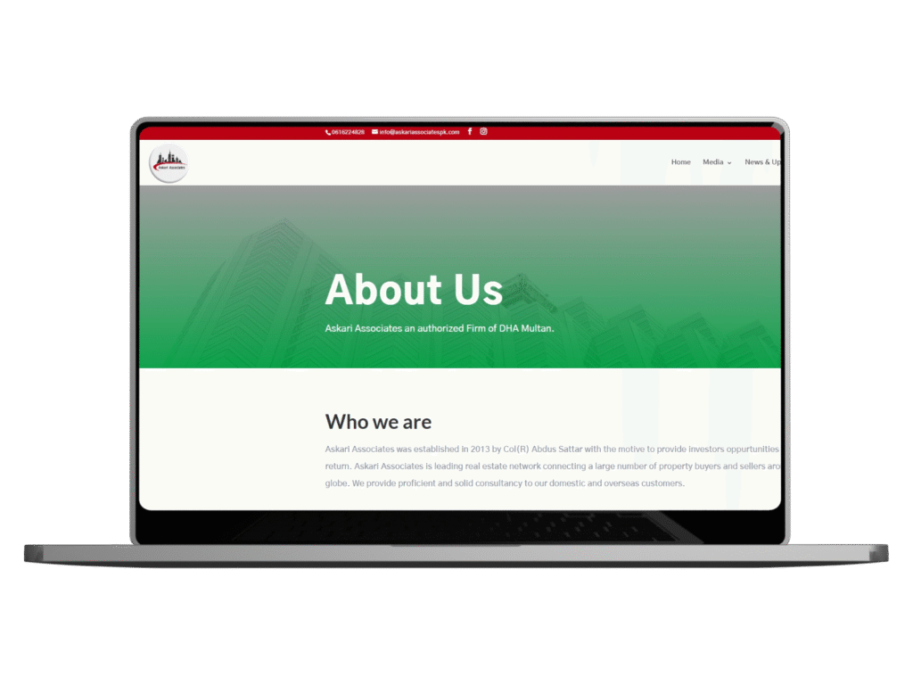Askari Associates project mockup showcasing professional corporate branding and clean design by Hopeway Solutions