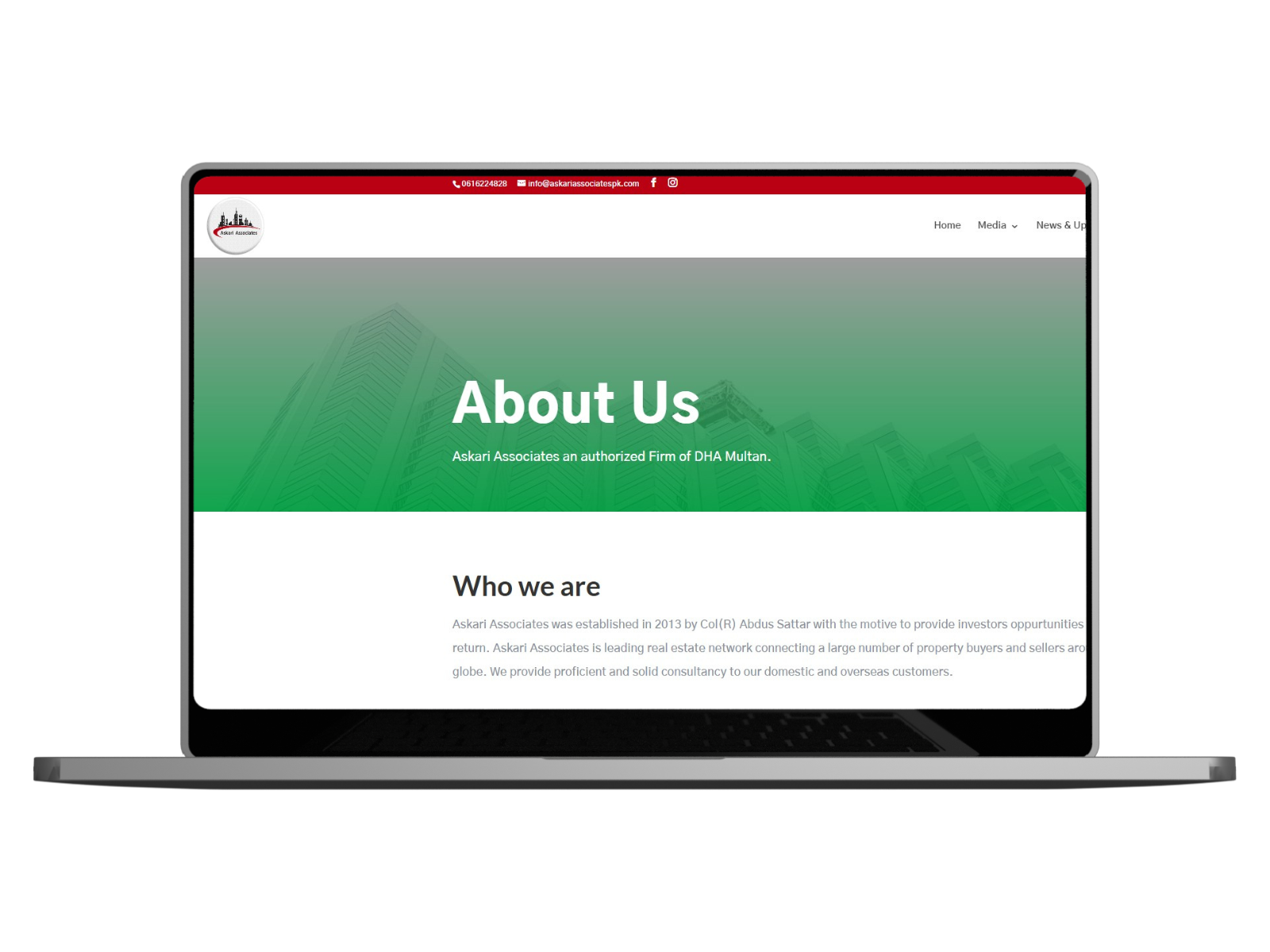 Askari Associates project mockup showcasing professional corporate branding and clean design by Hopeway Solutions