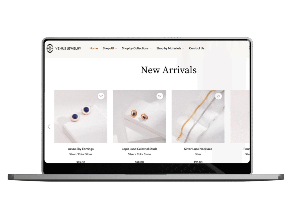 Venus Jewelry project mockup showcasing elegant jewelry branding and premium design by Hopeway Solutions
